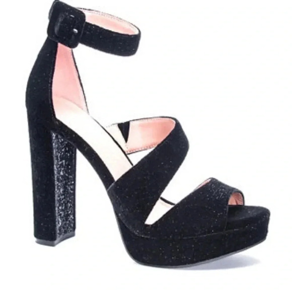 Chinese Laundry Riddle black velvet platform heels sparkly excellent Size 8.5 - Picture 1 of 10